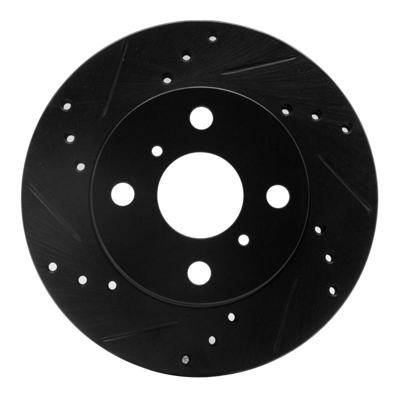 Toyota Echo Brake Rotor (1) - Front Left - R1 Concepts - Drilled & Slotted - Black - `99-`05